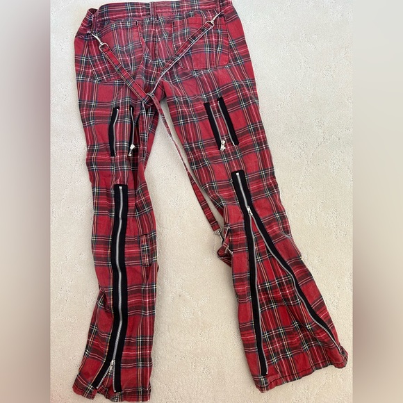 Tripp nyc strappy red plaid punk bondage zipper pants size 7 Emo Alternative - Picture 3 of 5